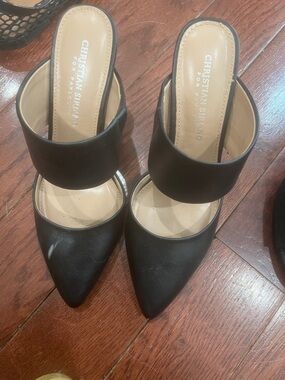 Christian Siriano Black Pointed Toe Double Strap Mules